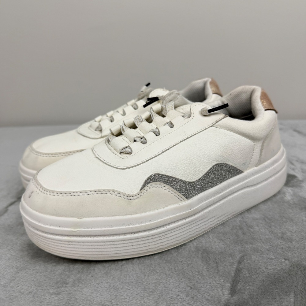 Hey Dude Hudson Lift Metallic White Silver Rose Gold Platform Sneakers Womens 8
